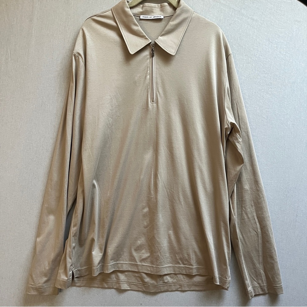 Tiger of Sweden Laron Mercerized Cotton Zip Neck Long Sleeve Shirt Sz XL